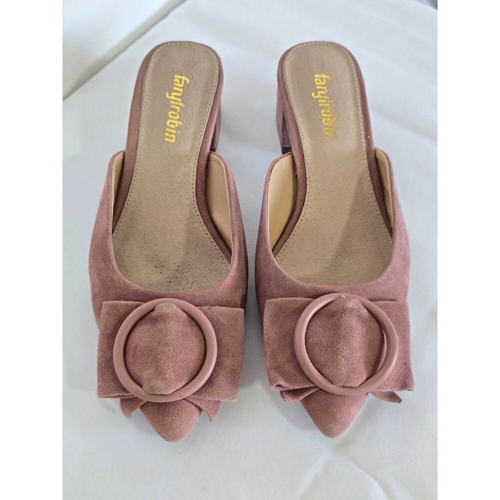 Anthropologie Farylrobin Sarao Blush Suede Mule Heels Size 6 - Picture 2 of 7